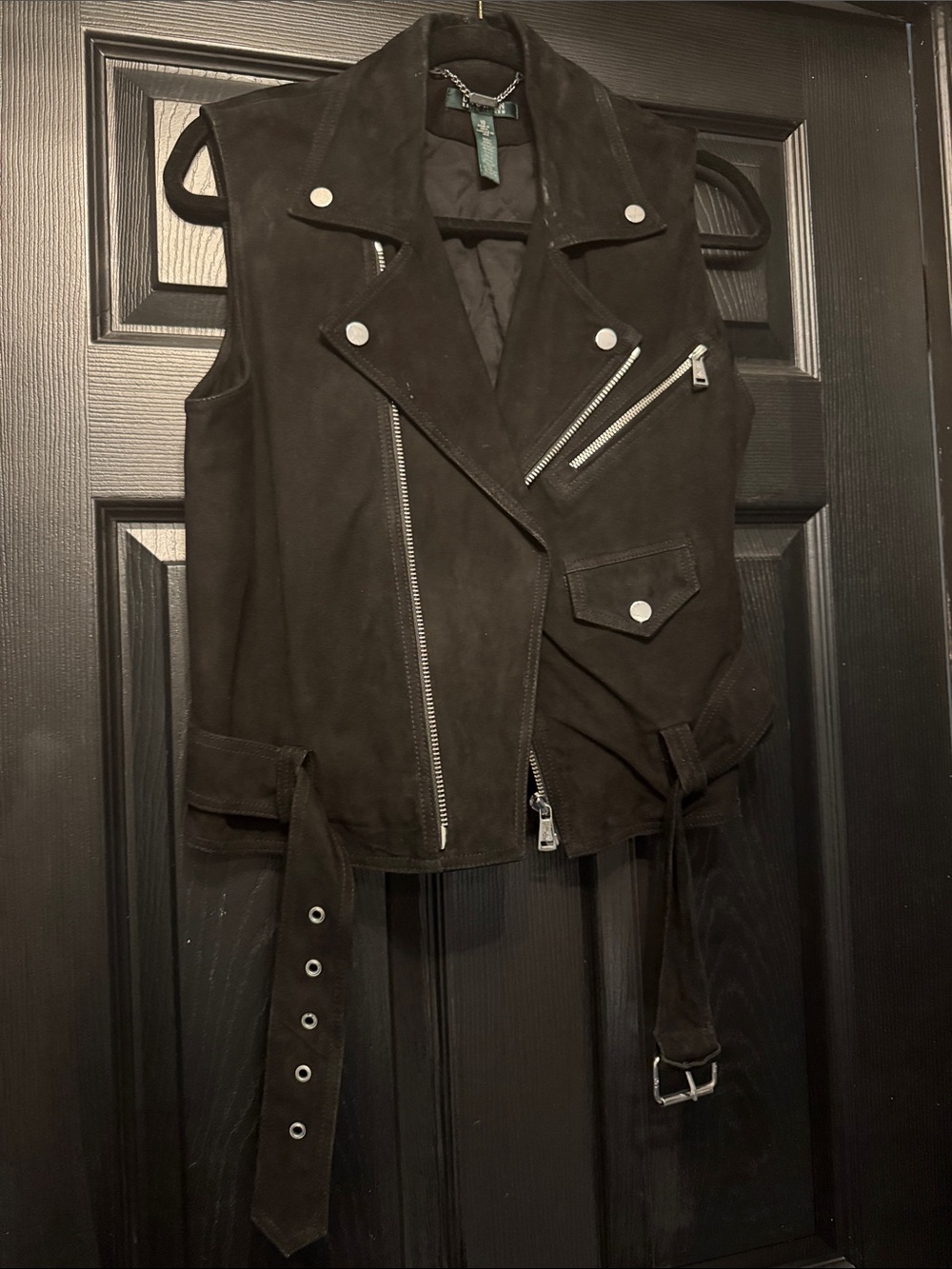 Lauren Ralph Lauren Black Suede Moto Vest